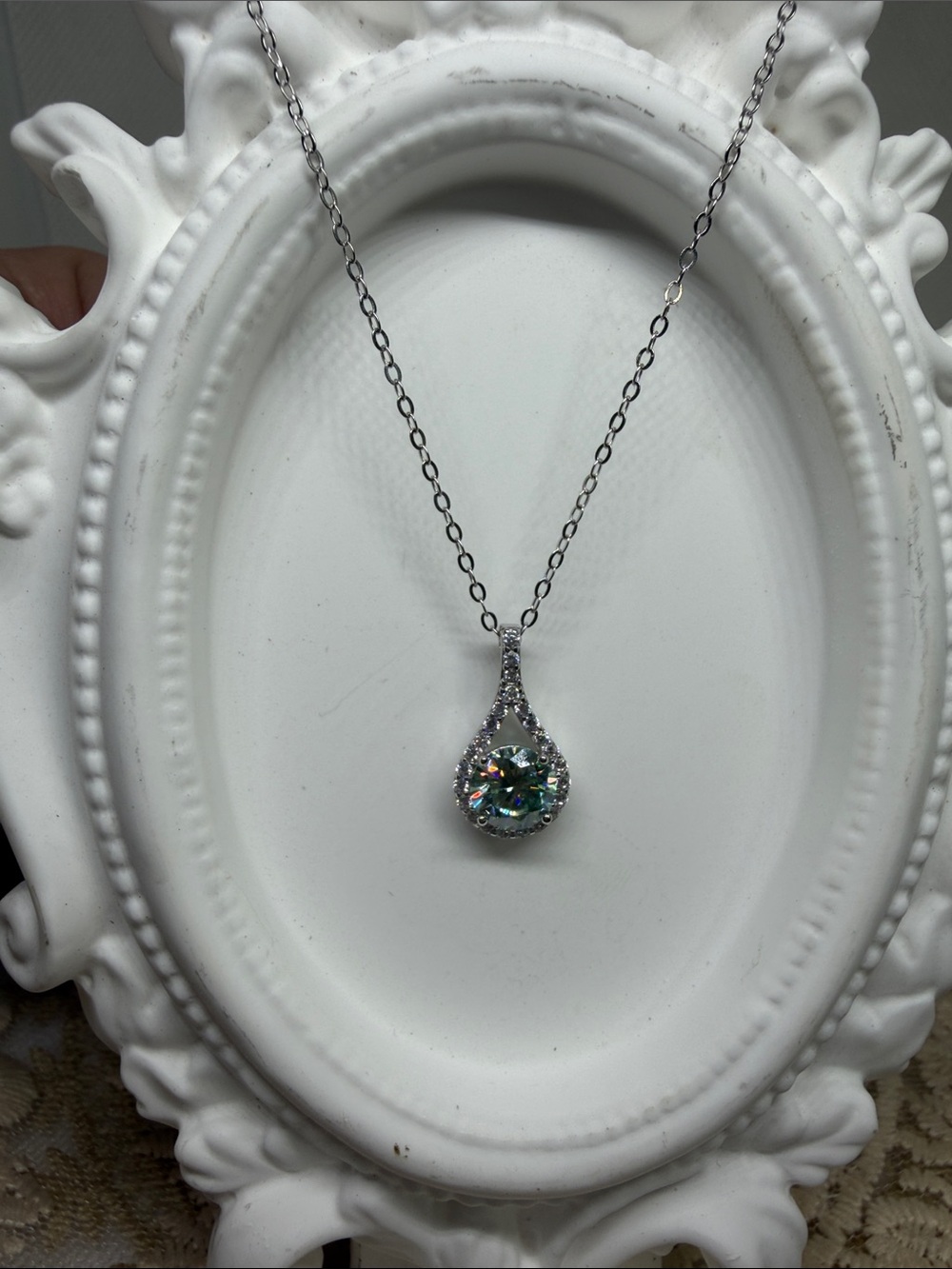 Aqua Green Moissanite 1 CT Halo Pendant 925 Sterling Silver Necklace Old Money